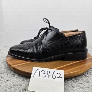 David Eden Black Alligator Lizard Square Toe Derby Oxford Dress Shoes Mens 8.5